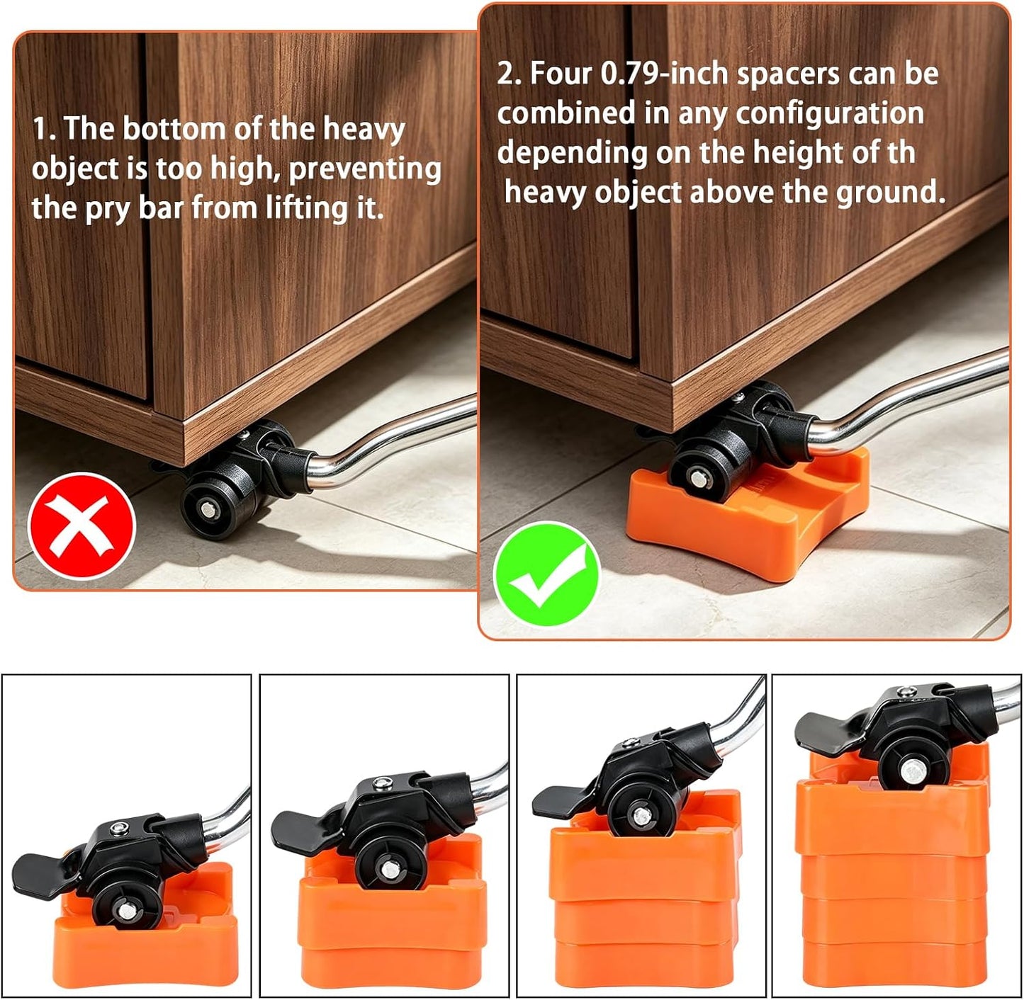 Furniture Moving Dolly Set, Heavy Duty Movers with Lifter Tool,1100LBS | Heavy Duty Furniture Moving Kit with Lifter Tool & 4 Adjustable Height Pads for Moving Sofas, Cabinets and Appliances Easily