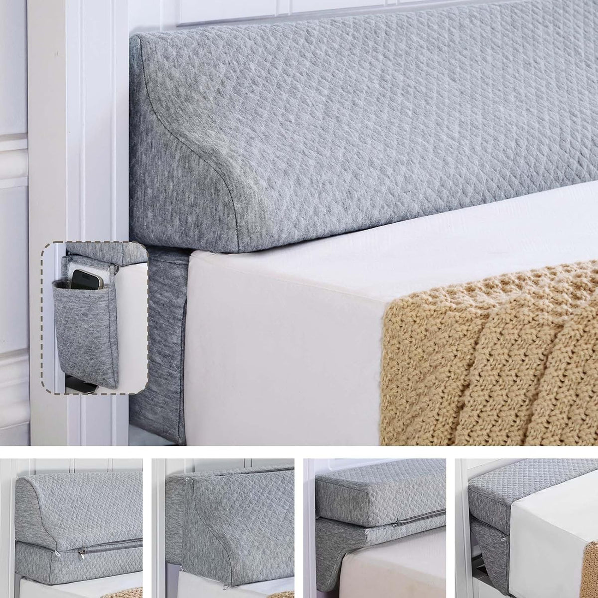 Bed Wedge Gap Filler Queen Size, Wedge Pillow for Headboard Gap, 60×10×6 in