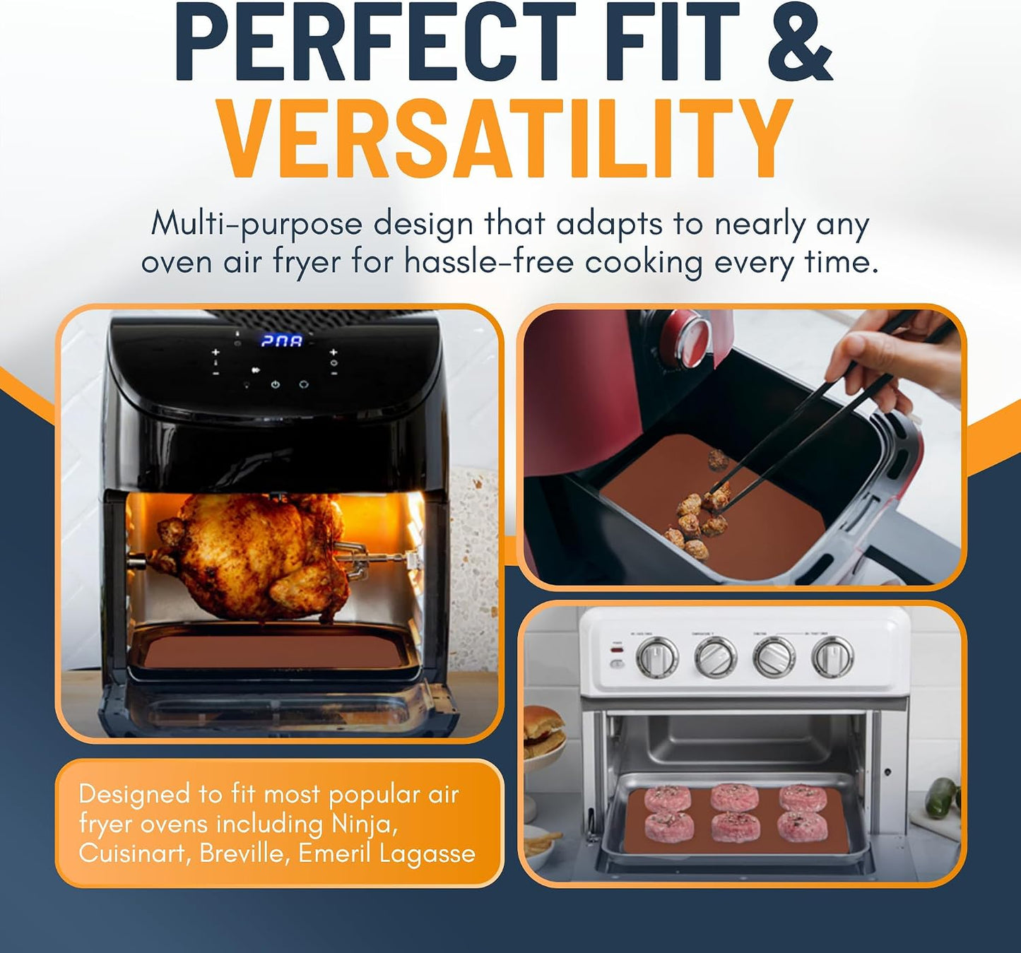 Toaster Oven Liners for Bottom of Oven (4 Pack) Reusable Non-Stick Heat Resistant Toaster Liners, Compatible with Breville, Cuisinart, Black & Decker, Dash, and More - Air Fryer Liners 12"x12" (Black)