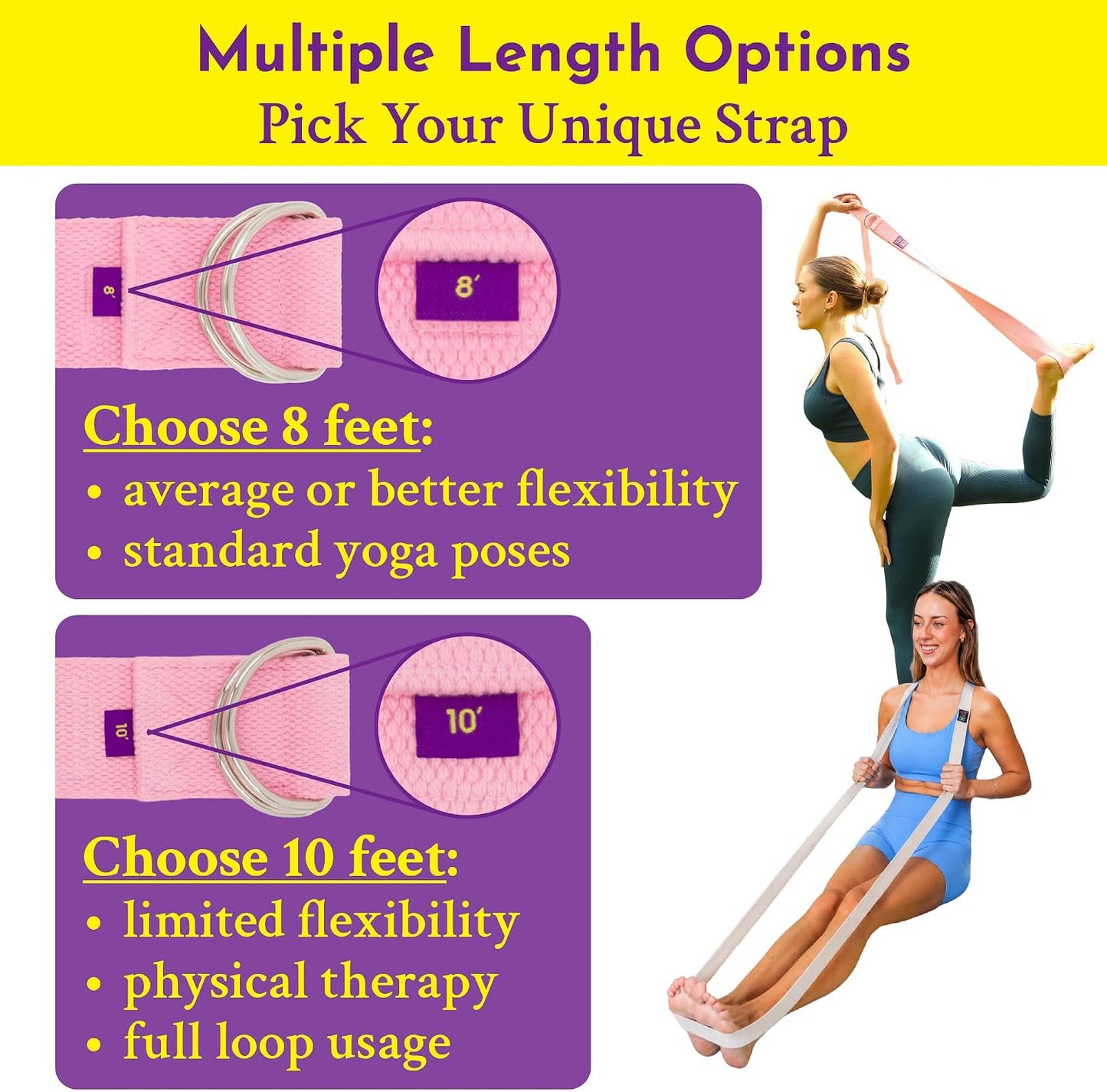 Adaptive Yoga Strap for Stretching - Extra-Wide 2 Inches 100% Cotton Stretch Strap with Steel D-Rings for Physical Therapy, Pilates & Flexibility - Storage Pouch & E-Book