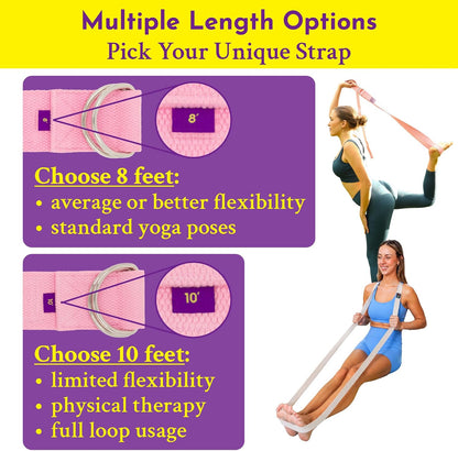 Adaptive Yoga Strap for Stretching - Extra-Wide 2 Inches 100% Cotton Stretch Strap with Steel D-Rings for Physical Therapy, Pilates & Flexibility - Storage Pouch & E-Book