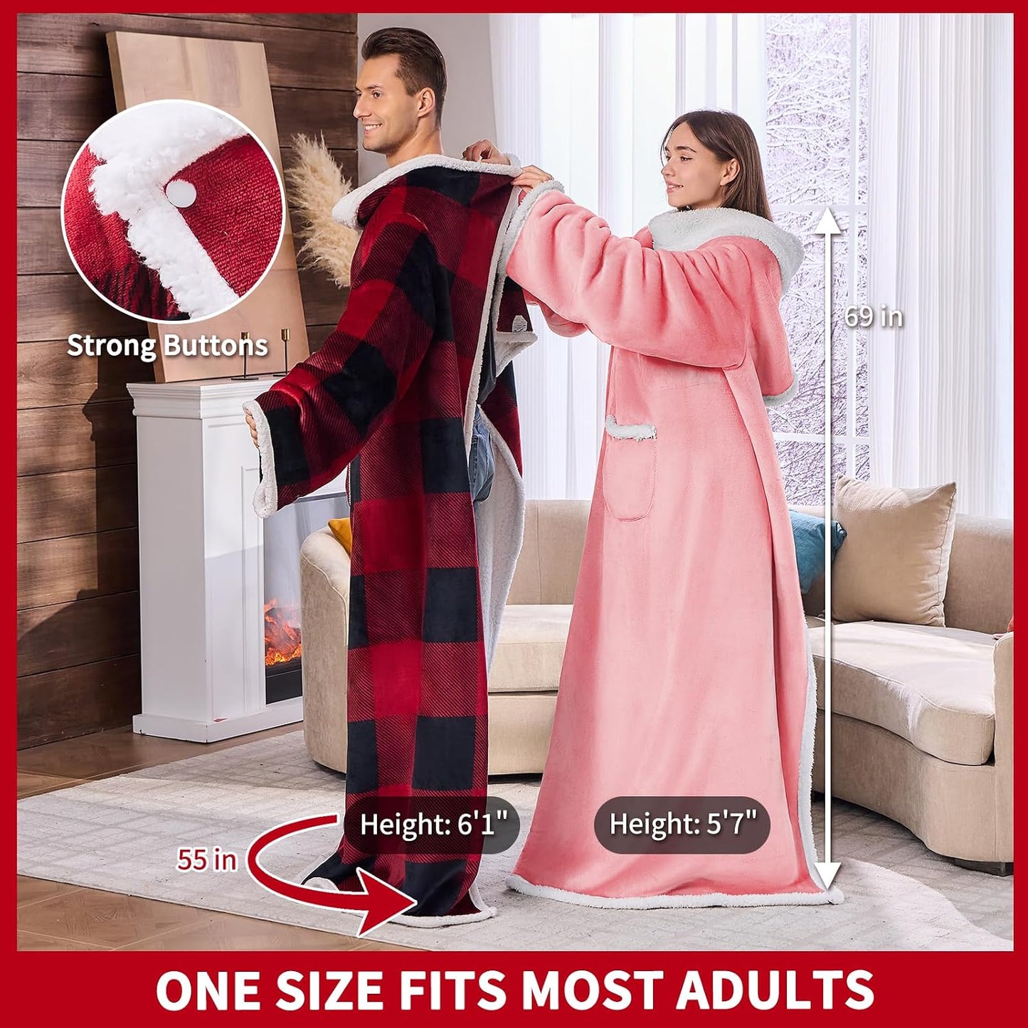 IFNOW Sherpa Wearable Blanket with Sleeves, Oversized Snuggle Robe, Purple | 430GSM Thick, 55x69", Big Pocket, TV Blanket,Fall Winter Dorm Essentials or Office, Christmas Birthday Gifts for Women Men