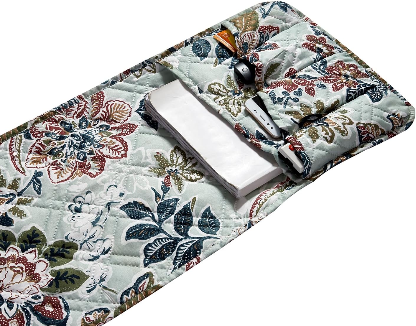 Brilliant Sunshine Burgundy Toile Floral Couch Armrest Cover, 35"×13" | Washable Magazine Holder, Armrest Organizer & Caddy on Sofa, Recliner, Armchair, Storage for Remote Controls, Phone, iPad
