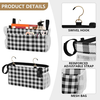 Black Bedside Caddy Storage Bag Bedside Organizer for Bed Rails College Dorm Room Organizer Caddy Hanging Shelf 6 Pockets with Hooks for Drinks Magazine Phone Holder