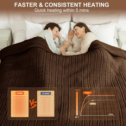 Heated Throw Blanket 50"X60", Soft Sherpa, 4 hrs Auto Shut Off