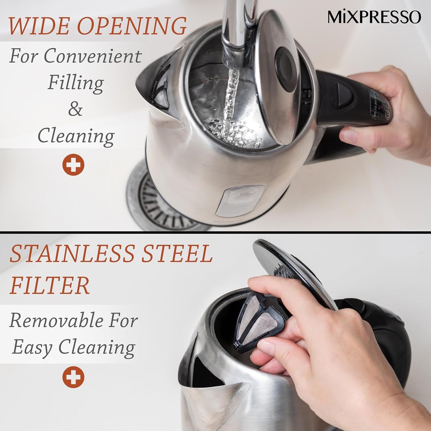 Mixpresso Electric Kettle Temperature Control, Hot Water Kettle Electric, Cordless 1 Liter Capacity, Keep Warm & LED Indicator, Auto-Shutoff, Boil-Dry Protection, Stainless Steel Electric Kettle