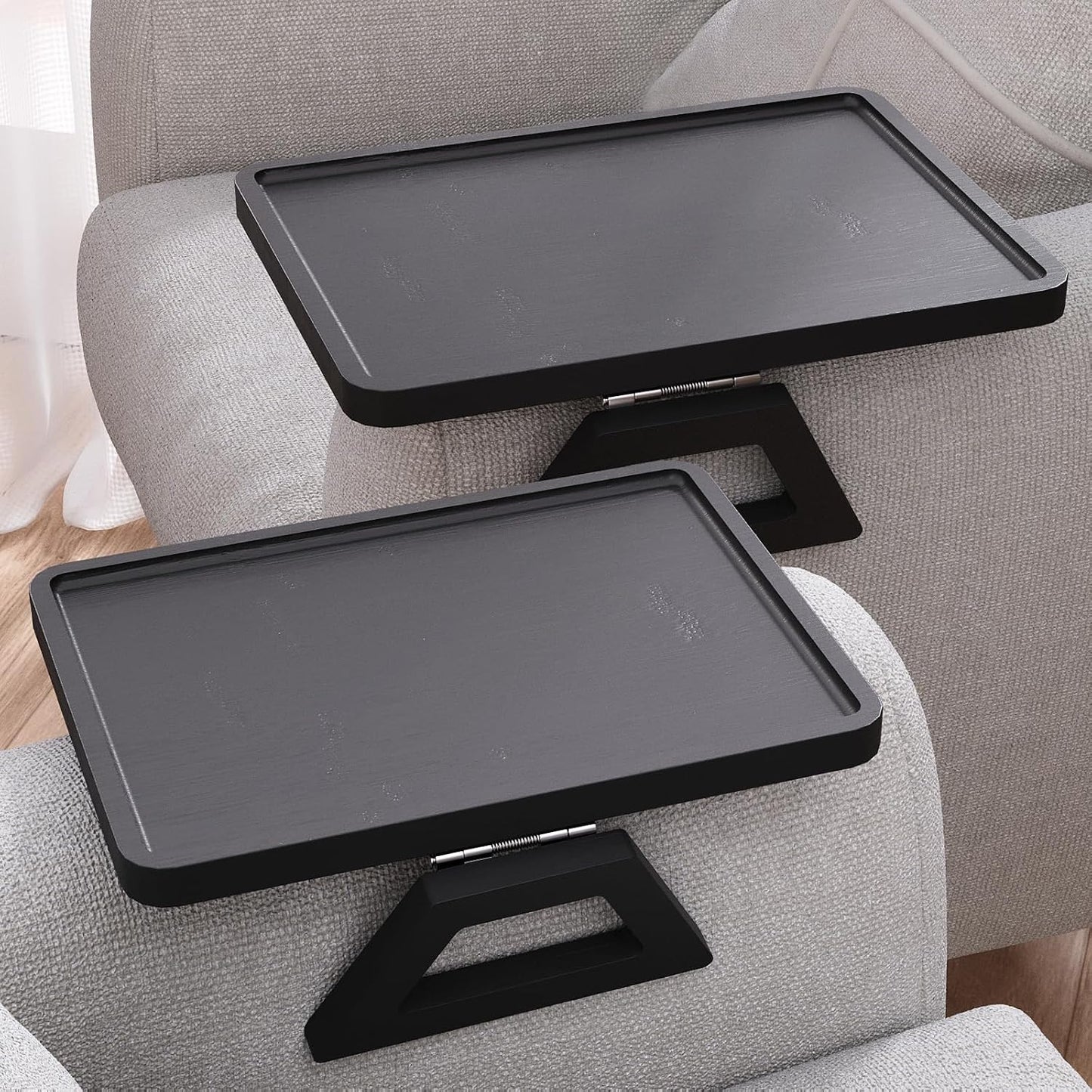 2 Pack Bamboo Couch Arm Tray,Folding Sofa Armrest Table（Natural） | Clip-On Couch Desk,Foldable, high load-bearing, Non-slip, no assembly，easy to wipe clean，Natural bamboo,Gift box