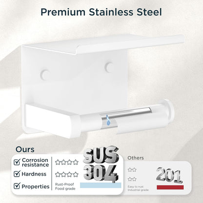 FORIOUS Toilet Paper Holder with Shelf, Adhesive or Screw, Commercial | Brushed Nickel | Wall Mount Bathroom Tissue Holder | SUS304 Stainless Steel Rustproof | Bathroom Tissue Roll Holder