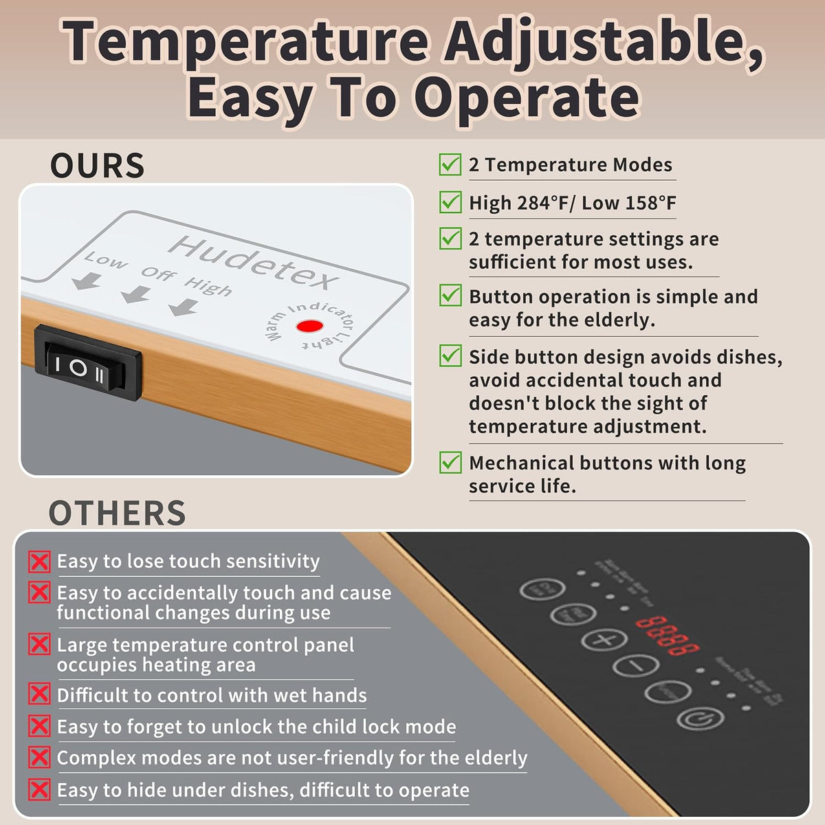 Warming Mat for Food,Extra Long 40"x12",Tempered Glass Warming Tray, Black