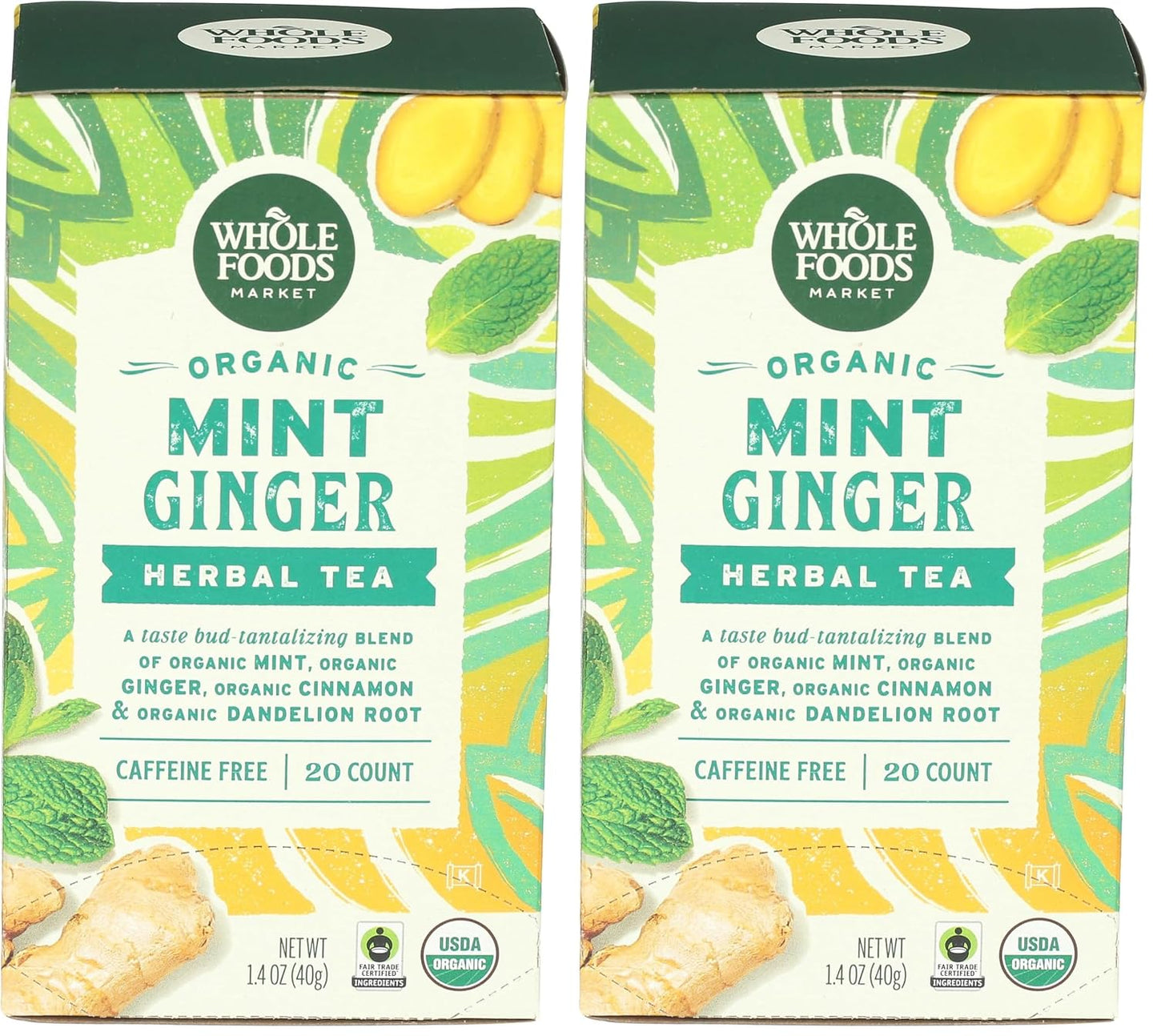 Whole Foods Market, Organic Mint Ginger Herbal Tea, 20 Count
