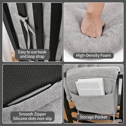 BUYUE Glider Rocker Replacement Cushion 5 PCS with Ties, Linen High-Density Foam Non-Slip & Washable Rocking Chair Pads for Sitting,Red