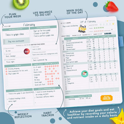 Clever Fox Wellness Planner & Food Journal for Weight Loss, A5 Orange | 5.8"x8.3" nutrition & exercise tracker for women tracking meals, diet & symptom diary, calorie counter notebook, stickers