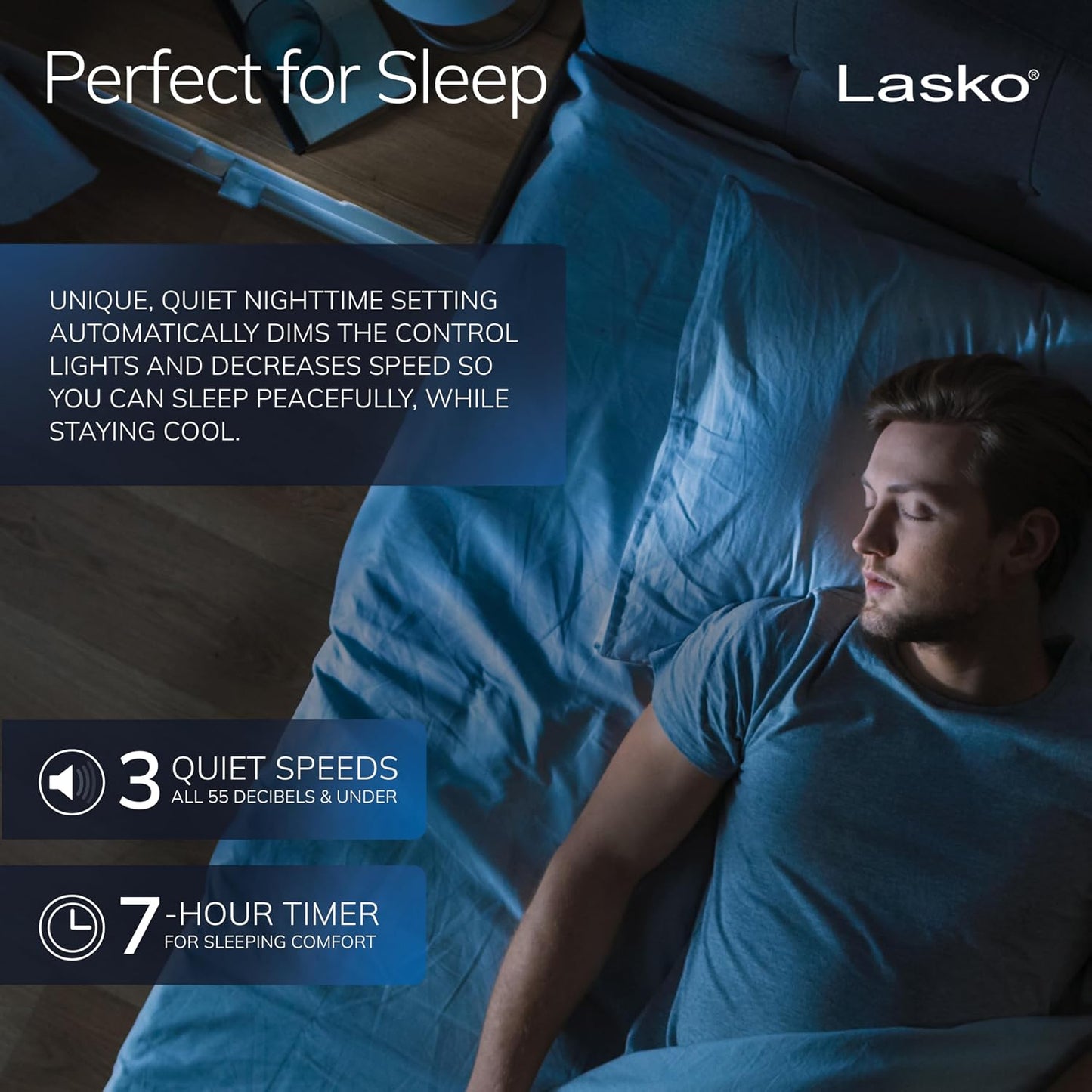 Lasko Tower Fan, Oscillating Performance, Remote Control, Nighttime Setting, Timer, 3 Speeds, High-Velocity Tower Fan, Room Fan for Bedroom or Office, 48" Gray, T48314
