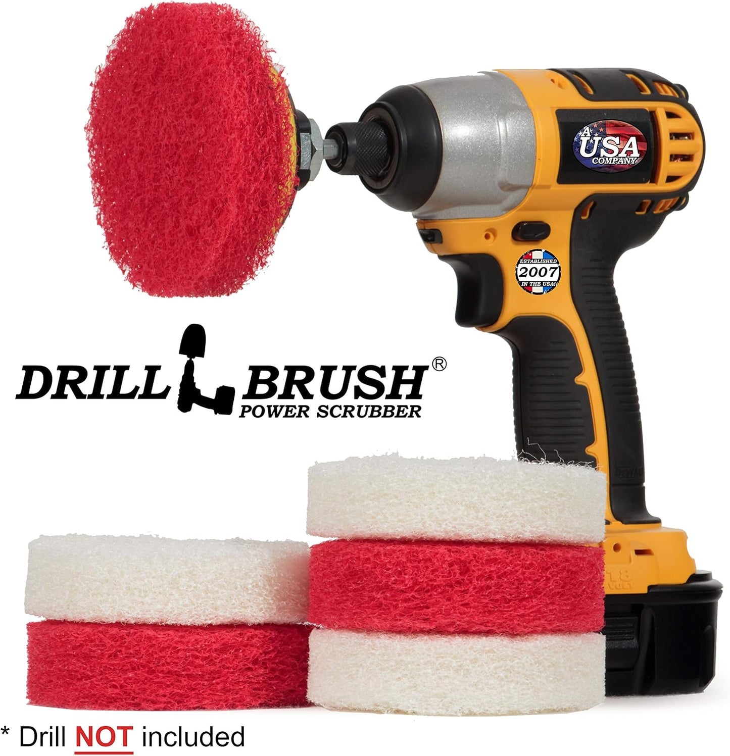 Cordless Drill Attachment - Acid Rain - Pool Tile - Granite - Shower Doors | Scrub - Scour - Drill Pads - Hard Water Stain Remover - Soap Scum - Mold - Mildew - Mineral - Rust - Calcium - Limescale
