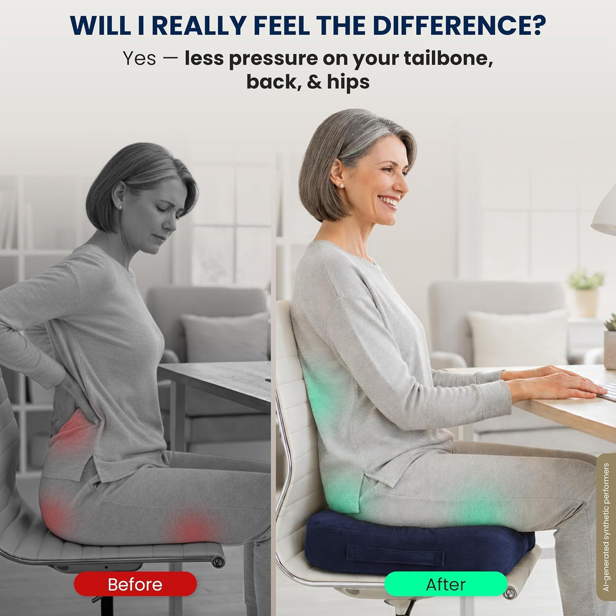 5 STARS UNITED Seat Cushion - Memory Foam Chair Cushion for Tailbone Pain Relief - Ergonomic Support for Coccyx, Sciatica & Butt - Office, Desk & Gaming Chair, Car Seat, Wheelchair, Airplane, Black