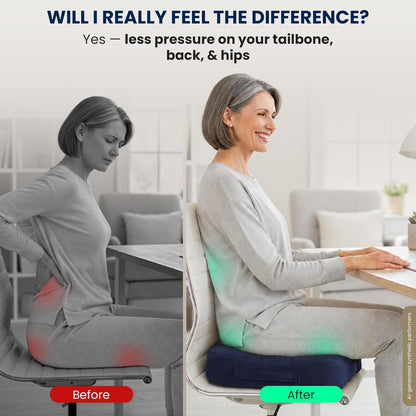 5 STARS UNITED Seat Cushion - Memory Foam Chair Cushion for Tailbone Pain Relief - Ergonomic Support for Coccyx, Sciatica & Butt - Office, Desk & Gaming Chair, Car Seat, Wheelchair, Airplane, Black