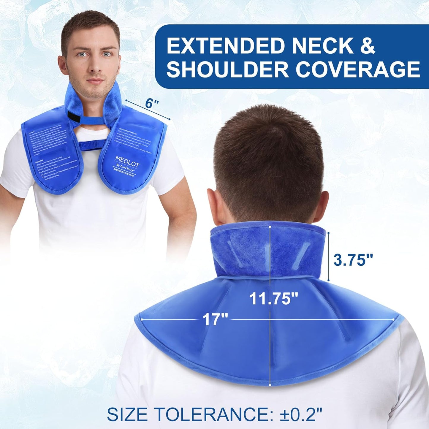 LotFancy Ice Pack for Neck Shoulder, Reusable Cold Neck Wrap for Pain Relief, Flexible Gel Pack with Adjustable Straps, Cold Compress Therapy for Injuries, Swelling, Strains, Sprains
