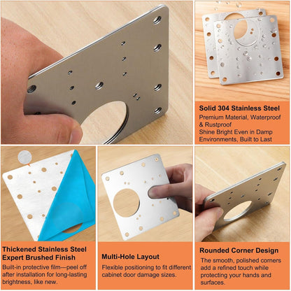 20PCS Upgraded Cabinet Hinge Repair Plate Kit, Stainless Steel Door Hinge Mounting Plate, Large Cabinet Hinge Fix Board with Screws for Kitchen Cabinet, Cupboard Doors, Furniture Hinge Reinforcement