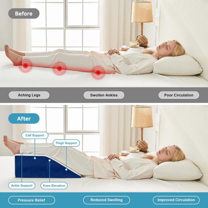 Yojoker Leg Elevation Pillows for Swelling, Memory Foam Wedge Pillow for Legs Blood Circulation, Leg Elevation Pillows for After Surgery, Knee Wedge Pillow for Sleeping Back Hip Ankles Relief