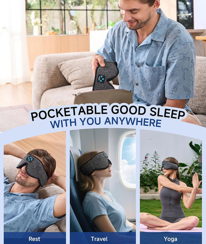 Voerou Sleep Mask with Bluetooth Headphones, Zero Pressure Wireless Sleeping Eye Mask, 100% Light Blocking Sleep Headphones for Side Sleepers, Suitable for Sleep Nap Travel, Cool Gadgets Unique Gifts