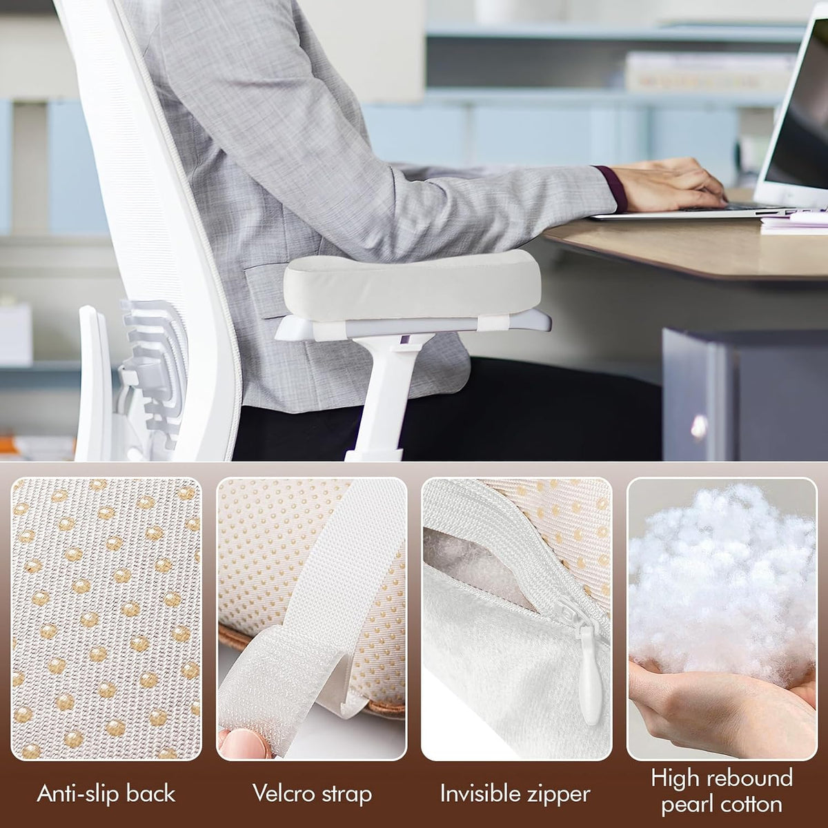2-Pack Non-Slip Armrest Pads for Office & Gaming Chairs - Ergonomic Forearm Support Pillow for Desk, Computer & Wheelchair, Pressure Relief Cushions (Black)