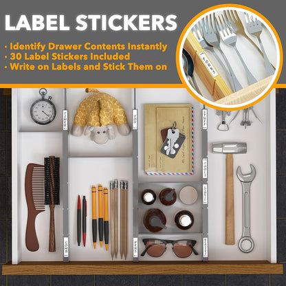 SpaceAid Bamboo Drawer Dividers with Inserts and Labels, Kitchen Adjustable Drawer Organizers, Expandable Organization for Home, Office, Dressers, 4 Dividers with 9 Inserts (17"-22" Natural)