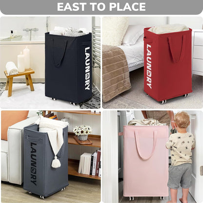 Goodpick 75L Laundry Basket with Wheels & Removable Wash Bag for Dorm | Rolling Laundry Basket with Handles for Dirty Clothes, Fodable Hamper for Laundry Room, Dorm Room Essentials, Grey