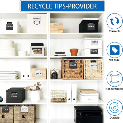32 Pieces Basket Labels Clip Set, Include 30 Kitchen Clip Label Holder Removable PVC Bin with 2 Chalk Marker for Basket Pantry Organization Box (White Label Clip, Black Pen)