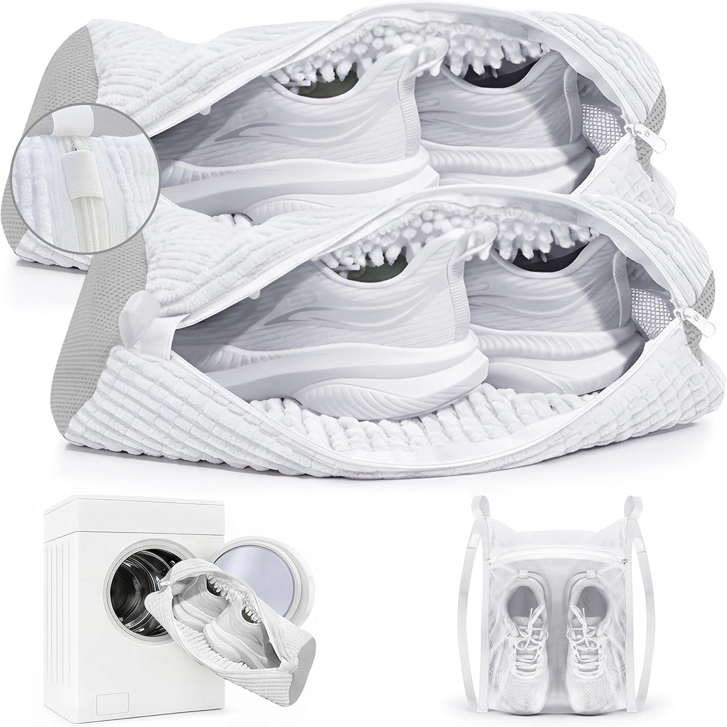 Shoe Washing Machine Bag 3PCS – Laundry Shoes Bag for Washer & Dryer | Reusable Shoe Cleaning Bag, 360° Deep Microfiber Clean,Self-Locking Zipper