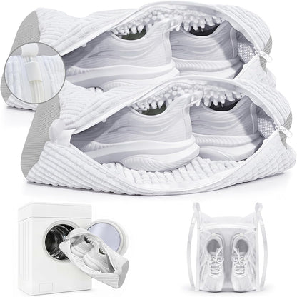 Shoe Washing Machine Bag 3PCS – Laundry Shoes Bag for Washer & Dryer | Reusable Shoe Cleaning Bag, 360° Deep Microfiber Clean,Self-Locking Zipper