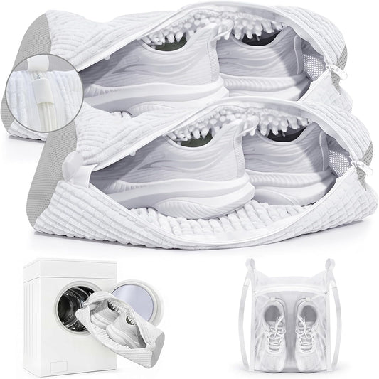 Shoe Washing Machine Bag 3PCS – Laundry Shoes Bag for Washer & Dryer | Reusable Shoe Cleaning Bag, 360° Deep Microfiber Clean,Self-Locking Zipper