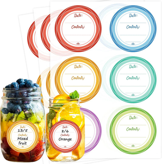 2" Mason Jar Canning Labels, 9 Colors, Microwave/Freezer Safe, 90 | Waterproof, removable stickers for glass or plastic. Easy to write on and removes with zero sticky residue.