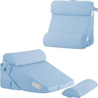 Bedluxe Wedge Pillow Headboard, 3PCS Orthopedic Bed Wedge Pillows Set for After Surgery, Adjustable Pillow Wedge for Acid Reflux&Back Pain Relief, Sleeping, Back Pillow for Bed Sitting Up, White/Grey