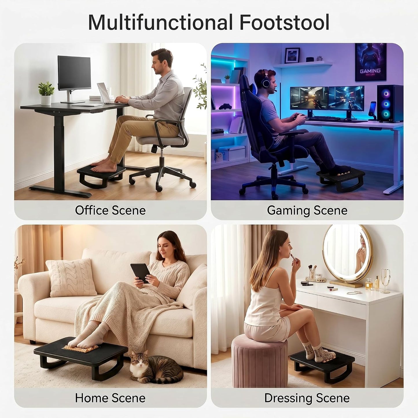 Bamboo Under Desk Foot Rest Foot Stool Rocking Footrest (Nature Semicircle) | Ergonomic Wooden Foot Stool with Non-Slip Surface