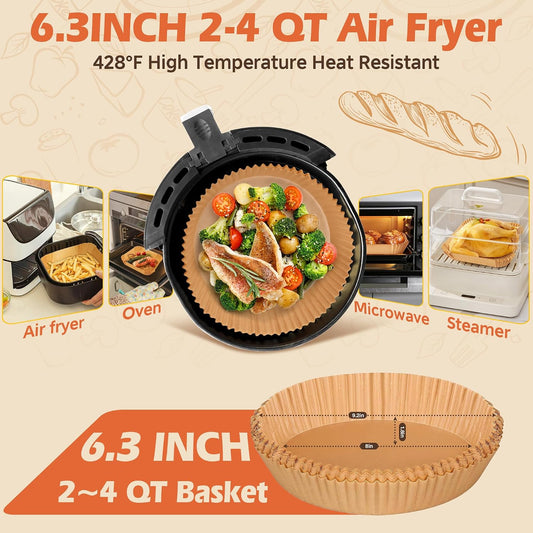 Air Fryer Liners, 8" Parchment Paper for 5-8 QT | Food-Grade Air Fryer Liners Disposable, Oil-Proof, Greaseproof for Baking, Roasting, Microwave Airfryer Baskets Accessories