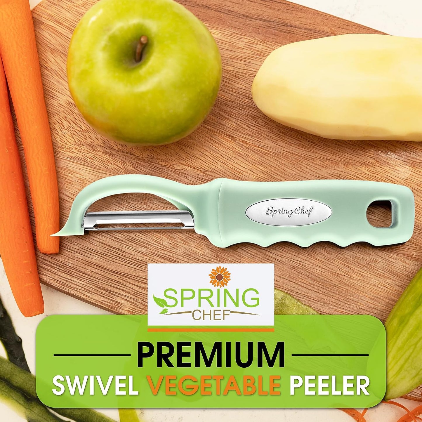 Spring Chef Swivel Potato Peeler for Kitchen w/ Soft Grip Handle, Mango | Premium Vegetable Peeler w/ Sharp Stainless Steel Blades, Multifunctional Food Peeler for Apple, Carrot, Cucumber, Fruit