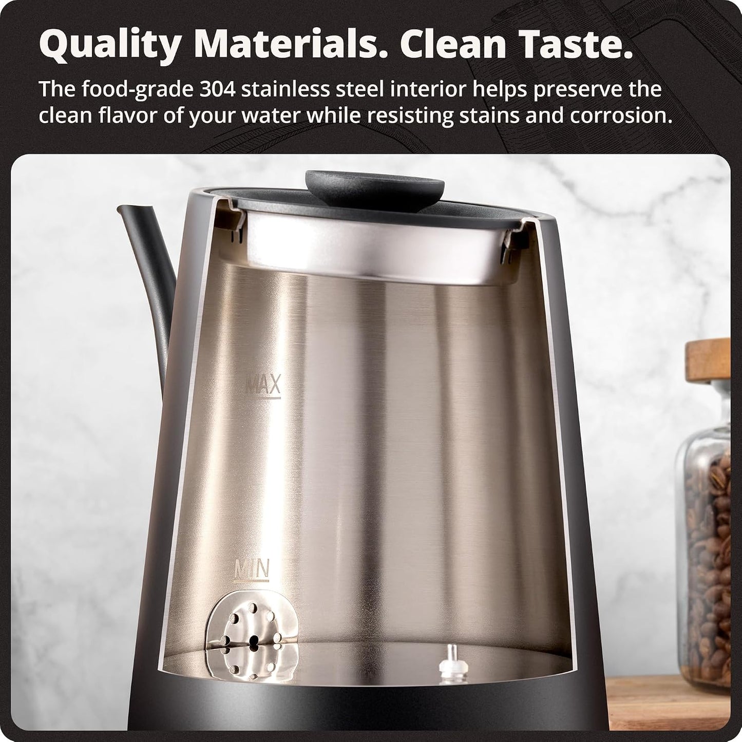 Greater Goods Gooseneck Electric Kettle, 1200W Temperature Control, 0.8L | Pour-Over & Tea Kettle with Stainless Steel Interior, Built-In Brew Timer, Fast Heating for Chemex, V60, & Matcha (Birch)
