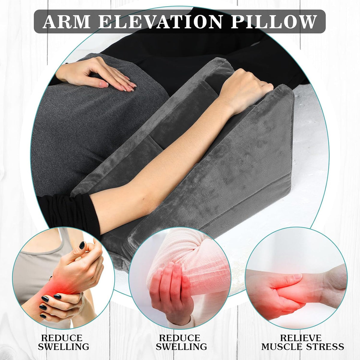 Buryeah Dark Gray Arm Elevation Pillow 2 Pocket, Plush Material