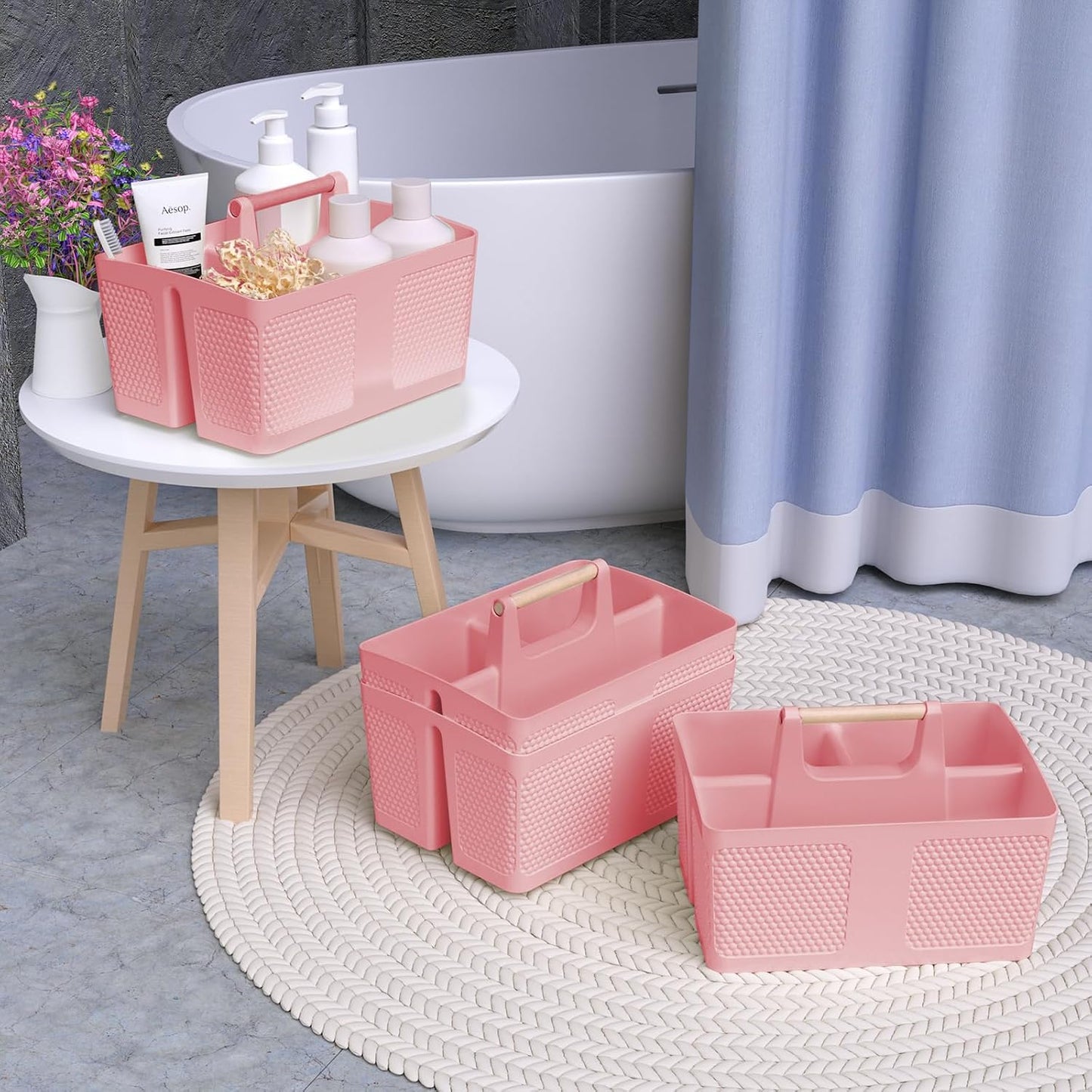 Shower Caddy Portable and Cleaning Caddy Organizer for Bathroom, Kitchen,Toiletries Storage, Caddy organizer with handle, Rust-Resistant, Durable Material(Milky White, 9.36"L×7.73"W×7.24"H)