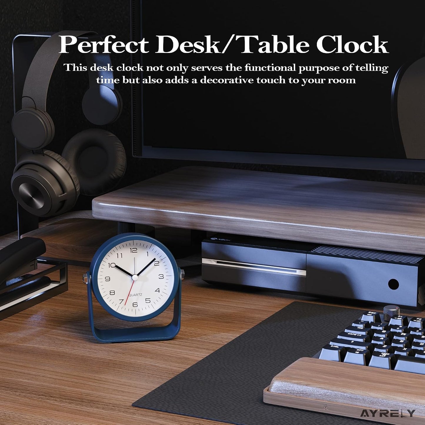 AYRELY® 3.5" Small Analog Travel Alarm Clock, Battery Operated Desk Clock | Cute Table Clock with Light, Adjustable Angle, Bedside, Bedrooms, Kids' Rooms and Living Room Decor (Orange)