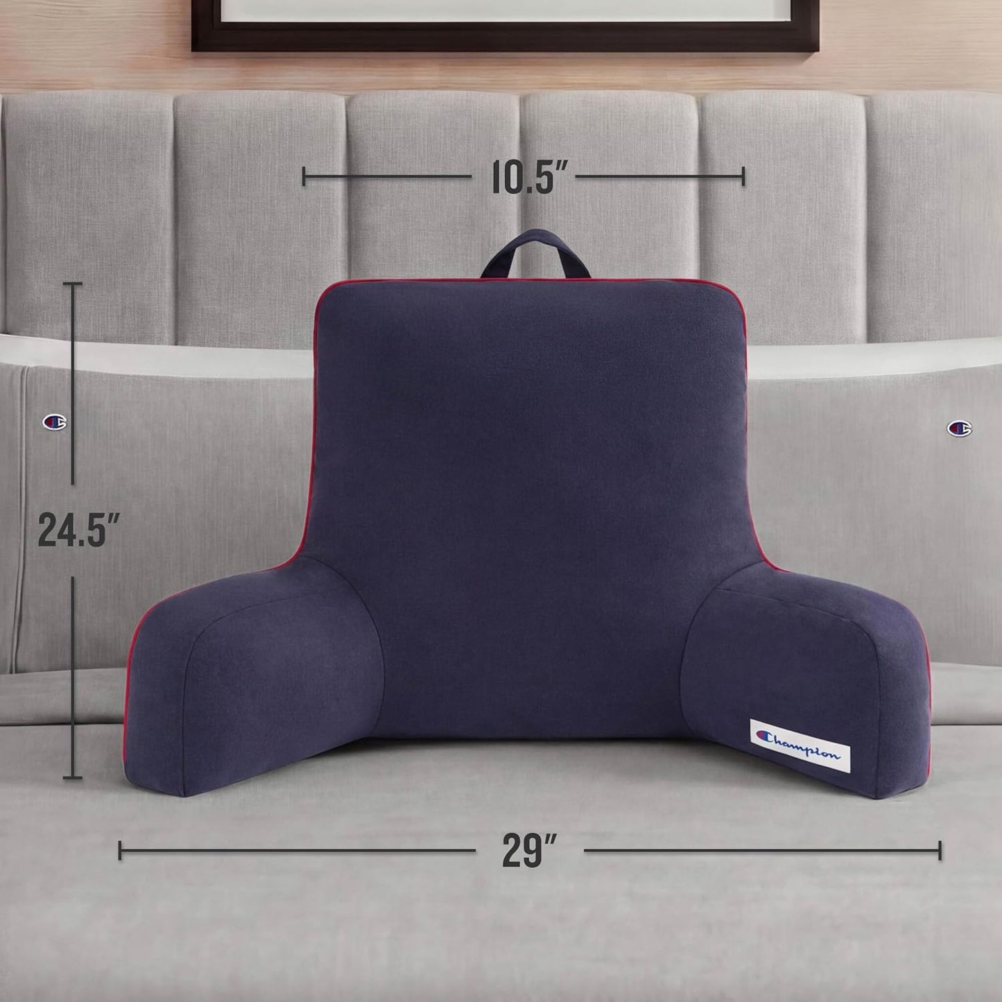 Champion Faux Wool Bedrest Pillow, 100% Polyester Cover and Fill, Spot Clean Only, Navy Blue, 29" x 24.5" x 10.5"
