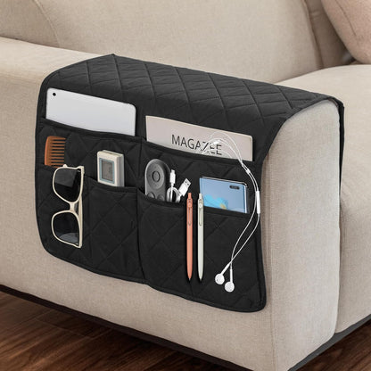 Remote Control Holder for Recliner, Armchair Caddy, Non Slip Sofa Armrest Organizer for Recliner Couch With 6 Pockets for TV Remote,Cell Phone,Magazine (Off-White)