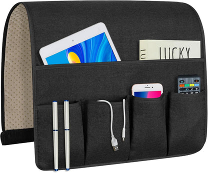 Remote Control Holders for Armchairs, Couch Caddy, Featuring Non-Slip Bases | 5 Pockets Bedside Storage Pocket for TV Remote Holder, Phone Tablet Kindle, Magazines, Gifts for Seniors (Beige, 35"X12.4")