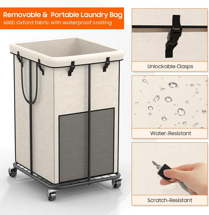 Laundry Hamper with Wheels, 150L Rolling Laundry Basket with Bag & Handles | Sturdy Metal Frame | Removable Bag | Large & Tall Dirty Clothes Hampers for Laundry Room, Bedroom, Dorm, Bathroom-Black