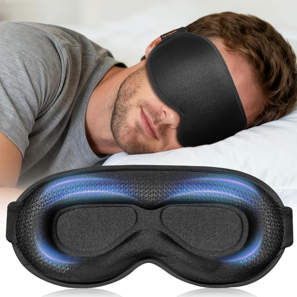 FACEMOON 3D Blackout Weighted Sleep Mask, Airplane Travel & Nurse Essential