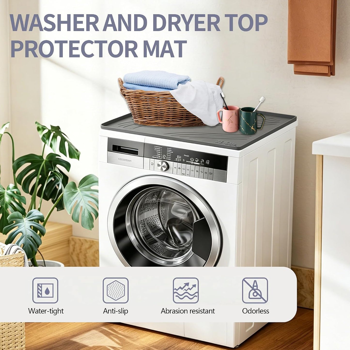 Washing Machine Pan, Drain Pan, Large 33×30/4 LBS Silicone Drain Pan, Waterproof Non-Slip Drip Tray with Raised Edge, Anti-Vibration Floor Leak Protector for Washer, Dryer and Laundry Room