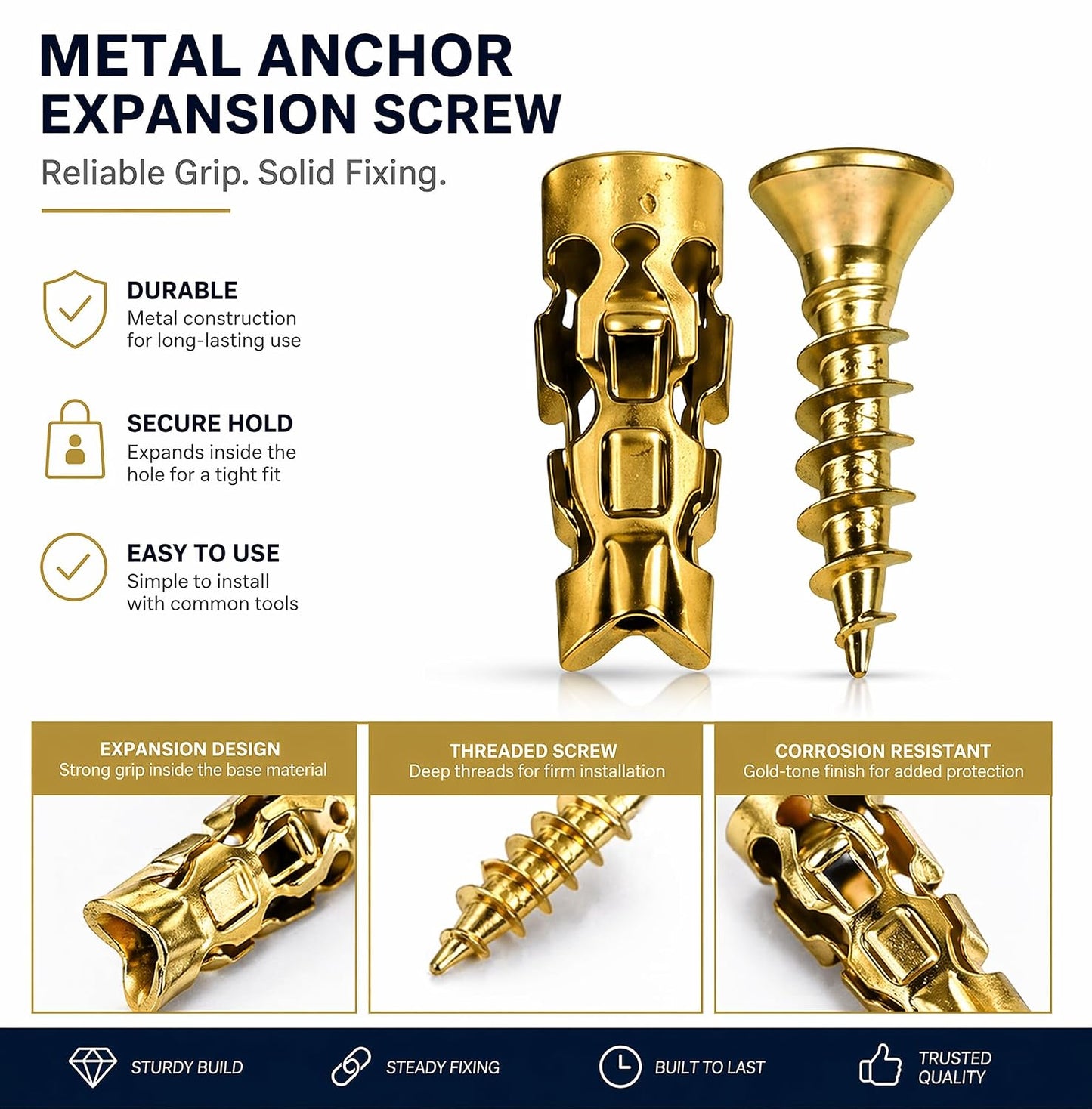 6×14mm Short Expansion Screw Set for Cabinet Hinge Repair & Stripped Thread Restoration Door Hinge, Fits 6mm Drill Holes in Tile Stone Wood 30Set
