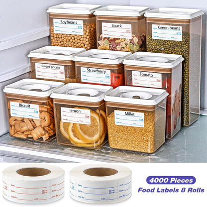 8 Rolls 4000 Pcs Removable Freezer Labels for Food Containers | 1 x 2 Inch No-Residue Food Labels Easy to Write On Foods Date Label Stickers for Kitchen Restaurants Grocery Stores Markets