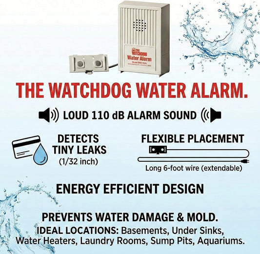(2) Glentronics Watchdog BWD-HWA Water Sensor Alarm & (2) 9V Batteries