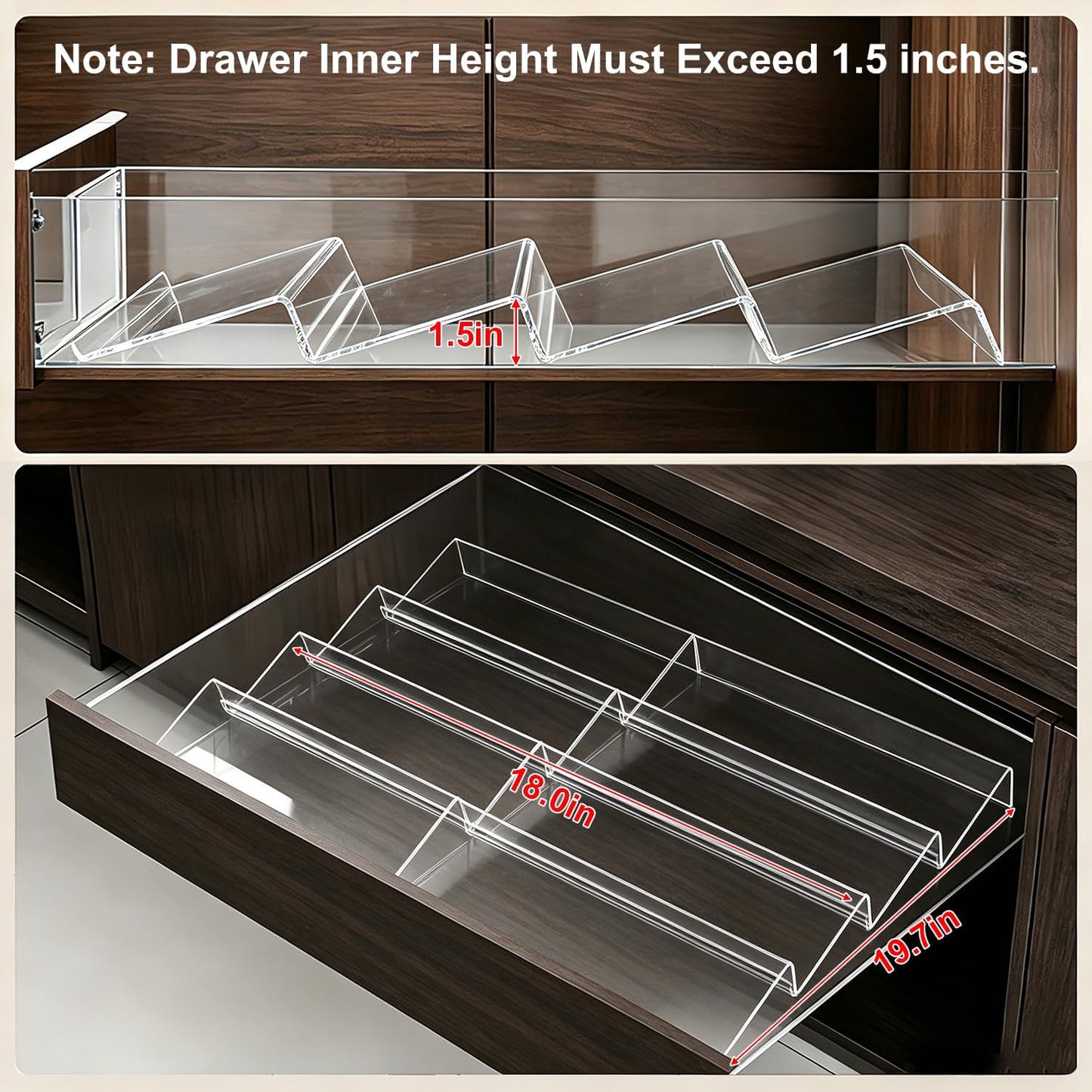 Expandable Acrylic Spice Drawer Organizer – 4-Tier Clear Seasoning Rack Insert for Kitchen Drawers, Adjustable from 9" to 18", Fits Most Spice Jars (Jars Not Included) 8-Pack